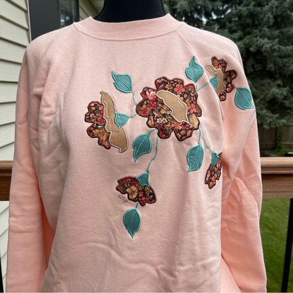 VTG Hanes Peach Embroidered Floral Crewneck Sweater USA Womens *READ* - Picture 10 of 12